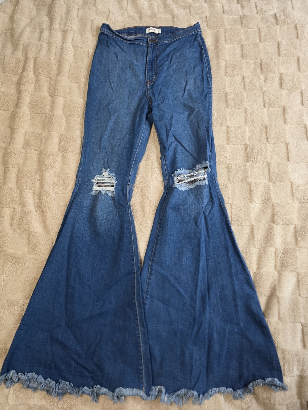 Vibrant Dark Blue Distressed Flare Jeans